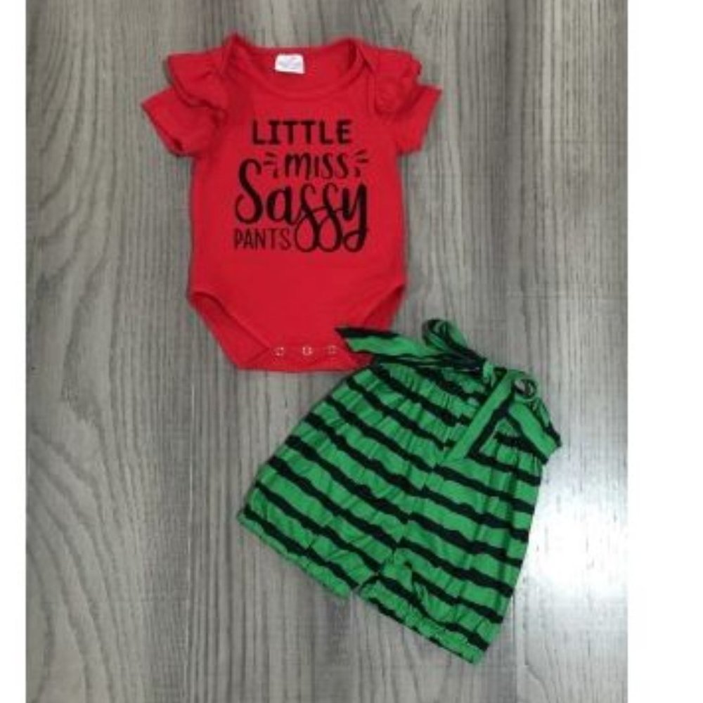 Boutique Watermelon Little Miss Sassy Pants Baby Girls Shorts Outfit Set